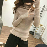 Knitted Sweater Women Korean Version Turtleneck Sweater Winter Solid Color Pullover Slimming Interior Lapping Warm Basic Tops LANFUBEISI