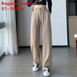 Seoulish Women's Suit Pants Summer Spring Elegant Elastic High Waist Solid Casual Work Wide Leg Trouses Pants Female New LANFUBEISI