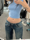 Woman Korean Jeans Chic Denim Streetwear Pants All-match Hot Y2k Office Lady Ins Wash Tie-dyed Low Waist Tight Bodycon Casual LANFUBEISI