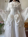 LANFUBEISI White Gothic Style Lolita Dress Pure Shirt Fishbone Skirt Jk Oversleeve Birthday