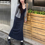 Summer Sweet Women Daily Streetwear Waist Dresses Lady Blue Suspender Floral Dress Female Vogue Off Shoulder Casual Long Dress LANFUBEISI