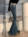 Winter Blue Vintage Jeans Women High Waist Y2K Chic Casual Flare Pants Female Korean Fashion Tassel Designer Denim Pants 2022 LANFUBEISI