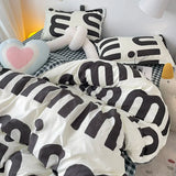 LANFUBEISI Korean Style Black Letter Bedding Set Bed Flat Sheet Pillowcase Fashion Duvet Cover Set Kid Adult Queen Full Twin Size Bed Cover LANFUBEISI