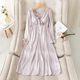 Court Style Princess Nightdress Spring Women Long Nightgown Elegant Retro Sleepwear Sexy Sweet Nightwear Casual Home Dress LANFUBEISI