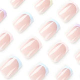 Detachable Fake Fingernails Full Cover Press on Nails 24Pcs Short Square False Nails With Jelly Adhesive French Freshness LANFUBEISI