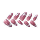 10Pcs Handmade Nail Set French Cat Eyes Red Nails Long Press on Nails Almond Reusable Acrylic Fake Nails with Glue Stick-on LANFUBEISI