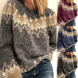 LANFUBEISI New Women Casual Loose Mohair Coarse Knitted Jacquard Sweater in Autumn and Winter