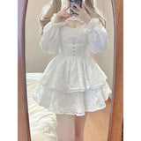 Japanese Kawaii Lolita Dress Women Elegant Sweet Lace Ruffles White Strap Dresses Sexy Korean Fashion Birthday Party Fairy Dress LANFUBEISI