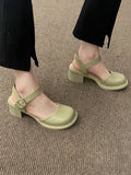 LANFUBEISI Summer Non Slip High Heels Shoes Party Buckle Casual Pure Color Sandals Elegant Korean Style Fashion Shoes Woman Round Toe LANFUBEISI