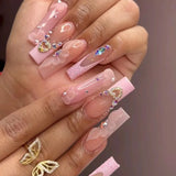 24Pcs Long Ballet False Nails with Bow Designs Pink Coffin Press on Nails Wearable French Fake Nail Full Cover Manicure Tips LANFUBEISI