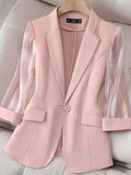 Thin Pink Suit Women's 2022 Spring and Summer New Korean Fashion Slim Three Quarter Sleeves Casual Jacket Lady Office Blazer LANFUBEISI