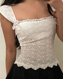 IAMSURE Sweet Solid Lace Bandage Camis Top Casual Slim See Through Slash Neck Sleeveless Tank Tops Women 2023 Summer Fashion LANFUBEISI