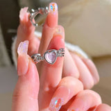 Y2K Pink Crystal Irregular Heart Ring Vintage Shiny Zircon Opal Love Open Ring for Women Kpop Punk Girl Party Jewelry Gifts 2023 LANFUBEISI