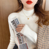 Autumn Winter Women Mock neck Sweaters Pullover Tops Knitwear Fashion Female Long Sleeve Skinny Elastic Casual Knitted Shirts LANFUBEISI