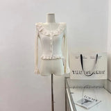 Kawail Knitted Cardigan Lace Basic Sweater Korean Fashion Women Aesthetic Knitwear Tshirt Spring Japanese Fashion Sweet LANFUBEISI