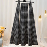 Plaid button knitted skirt high waist women autumn and winter fashion new mid-length large swing a-line skirt midi Elegance LANFUBEISI