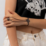 Salircon Punk Geometric Cutout Pattern Black Chain Wrist Bracelet Ring For Women Gothic Dark Halloween Bracelet Festive Jewelry LANFUBEISI