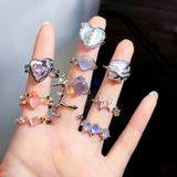 LANFUBEISI Korean Crystal Ring for Women Shining Opal Irregular Open Rings Vintage Geometric Y2K New Trendy Creative Finger Jewelry