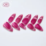 10Pcs Handmade Nail Set French Cat Eyes Red Nails Long Press on Nails Almond Reusable Acrylic Fake Nails with Glue Stick-on LANFUBEISI