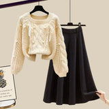 Autumn and Winter Set New Large Women's Knitted Sweater Women's Style Loose Slim Half Skirt Two Piece Set Fashion LANFUBEISI