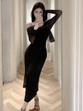 Black Party Two-piece Dress Women Casual Sexy Mesh Bodycon Dress Summer Elegant Long Dresses for Women 2023 Korean Style Luxury LANFUBEISI