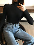 2023 Autumn Winter Thick Sweater Women Knitted Ribbed Pullover Sweater Long Sleeve Turtleneck Slim Jumper Soft Warm Pull Femme LANFUBEISI