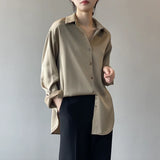 Button Up Satin Silk Shirt Vintage Blouse Spring Fashion Women Korean Tops Lady Long Sleeves Loose Street Shirts Blusas LANFUBEISI