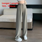 Seoulish Women's Suit Pants Summer Spring Elegant Elastic High Waist Solid Casual Work Wide Leg Trouses Pants Female New LANFUBEISI