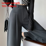 Seoulish Women's Suit Pants Summer Spring Elegant Elastic High Waist Solid Casual Work Wide Leg Trouses Pants Female New LANFUBEISI