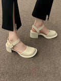 LANFUBEISI Summer Non Slip High Heels Shoes Party Buckle Casual Pure Color Sandals Elegant Korean Style Fashion Shoes Woman Round Toe LANFUBEISI