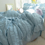 LANFUBEISI White Ruffled Seersucker Duvet Cover Set 3/4pcs Soft Princess Girls Bedding Set With Bed Sheet Pillowcases Wedding Home Textiles LANFUBEISI