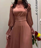 Long Dress New in Spring Fashion Satin Long Sleeves Elegant Robe Dress with Waist High Neck for Women's Commuting Evening Dress LANFUBEISI