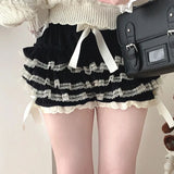 Autumn Winter Warm Lolita Safety Short Pants Women Sweet Chic Plush Bloomers Japanese Y2k Lace Bow Knickers Harajuku Cute Shorts LANFUBEISI