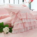 Pink European embroidered cushion cover ruffle Lace Satin cotton pillow cover handmade elegant bedding pillowcase sofa cushion LANFUBEISI
