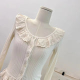 Kawail Knitted Cardigan Lace Basic Sweater Korean Fashion Women Aesthetic Knitwear Tshirt Spring Japanese Fashion Sweet LANFUBEISI