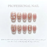 10Pcs Shiny Handmade Press On Nails Short Ballerina Artificial Full Cover Cat Eye Rose Design Fake Nails Wearable Manicure Nails LANFUBEISI