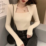 Women Pullover Sweater Autumn Long Sleeve Pullover Basic Top Fashion Elastic Female Winter Solid Knitted Jumper LANFUBEISI