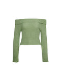 Women Green Y2K Sweater Vintage 90s Egirl Long Sleeve Slash Neck Off Shoulder Knitted Pullover Top Casual Fall Outfits LANFUBEISI