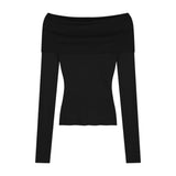 Black Solid Off Shoulder Elegant Long Sleeve Tops Korean Fashion Slim Sexy Cropped T Shirt Women Autumn Y2k Clothing Skinny Top LANFUBEISI