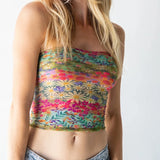 Summer Boho Bandeau Vest Cute Hiking Outfits Preppy Style Fitness Girl Strapless Tube Tops Graphic Print Off Shoulder Crop Tops LANFUBEISI