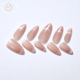 10Pcs Handmade Nail Set French Cat Eyes Red Nails Long Press on Nails Almond Reusable Acrylic Fake Nails with Glue Stick-on LANFUBEISI