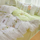 LANFUBEISI INS Princess Style Flower Bedding Set Duvet Cover With Ruffle Lace Bed Sheet Pillowcases Kawaii Girl Woman Bedroom Home Textiles