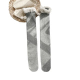 Japanese Vertical Stripe Plush Stockings Autumn Winter Cute Tights Kawaii Lamb Fur Wool Ball Calf Socks Lolita Knee High Socks LANFUBEISI