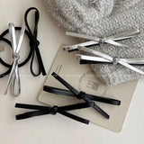 Korean PU Bow Hair Clip Bowknot Duckbill Clamp Hair Pin Elegant Hair Tie Headwear Non Slip Hair Styling Accessory LANFUBEISI