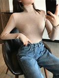 2023 Autumn Winter Thick Sweater Women Knitted Ribbed Pullover Sweater Long Sleeve Turtleneck Slim Jumper Soft Warm Pull Femme LANFUBEISI