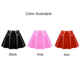 Flared Miniskirt For Women Glossy Patent Leather Skirt Dance Performance Mini Skirt Clubwear Cosplay Costume Retro Dress LANFUBEISI