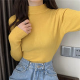 Jocoo Jolee 2023 Autumn Basic Bottoming Sweater Top Women Ribbed Soft Mock Neck Elastic Pullover Warm Solid Color Slim Jumper LANFUBEISI