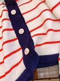 Women Cardigans Sailor Collar Single Breasted Chic Knitted Tops 2024 New Solid Fashion Striped Stretch Female Sweater LANFUBEISI