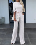 2023 New Fashion Women's Elegant Small High Neck Casual Shorts Top Pocket Micro Horn Elegant Pants Set LANFUBEISI