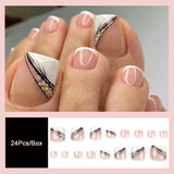 Fashion Nude Pink DIY Pedicure French Fake Toenails With Designs Removable Square Short Toe Nails Press On Nails False Toenail LANFUBEISI